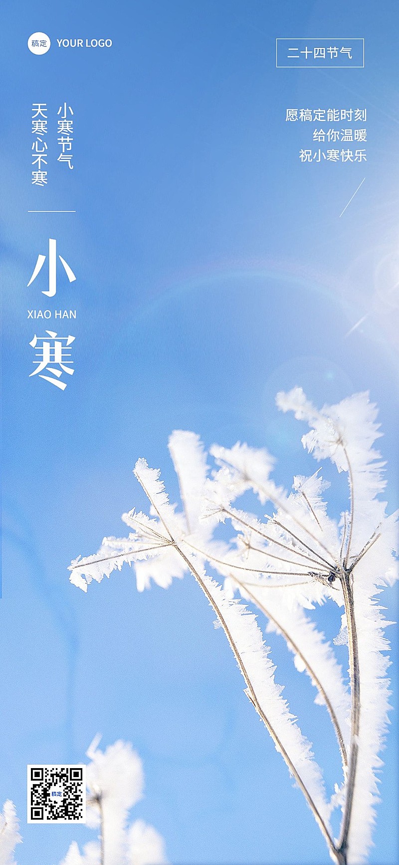 企业小寒节气祝福实景感全屏竖版海报