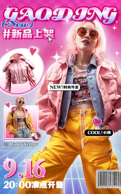 服饰箱包女装营销YK2风杂志感电商竖版海报AIGC预览效果