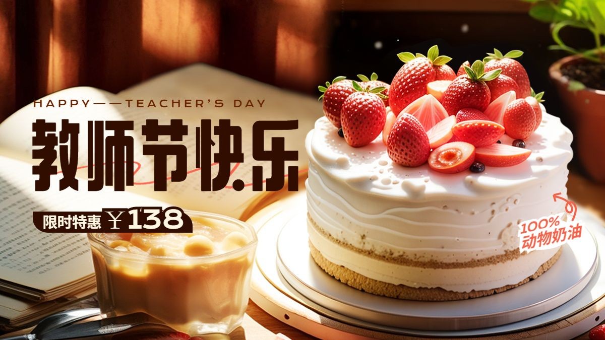 实景教师节蛋糕电商海报banner AIGC