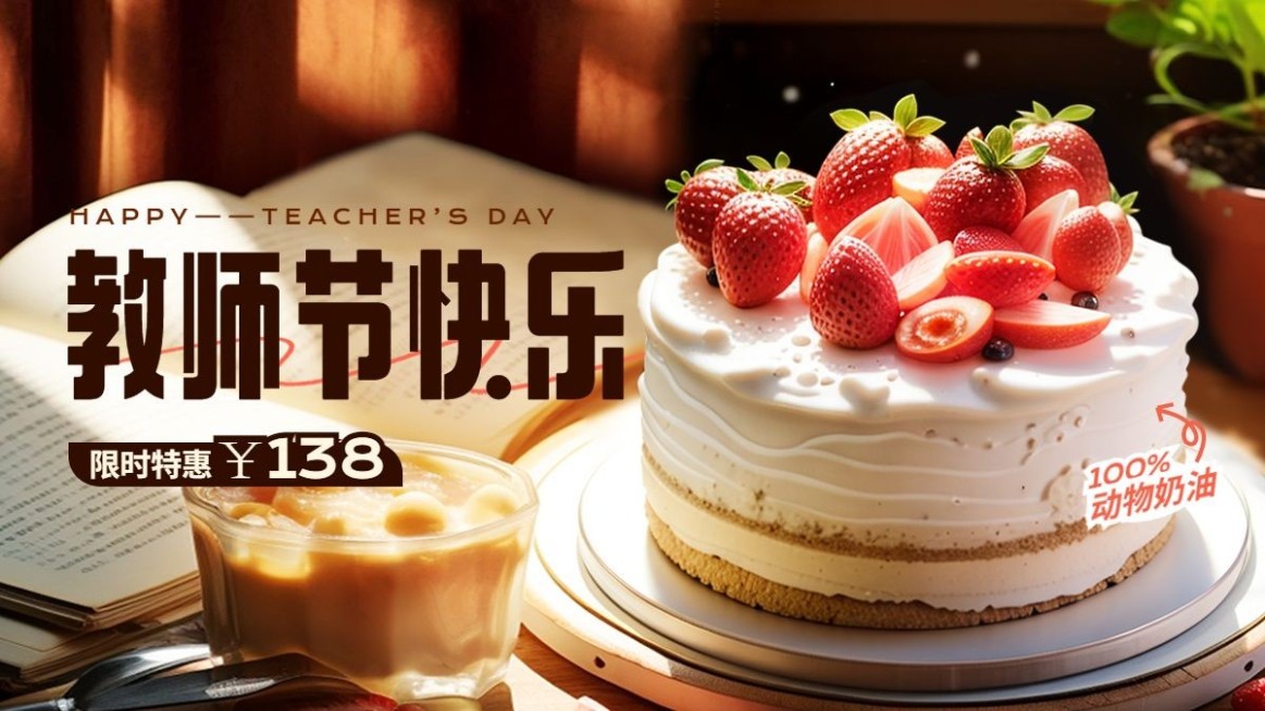 实景教师节蛋糕电商海报banner AIGC预览效果