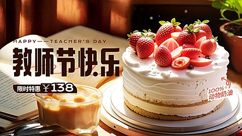 实景教师节蛋糕电商海报banner AIGC