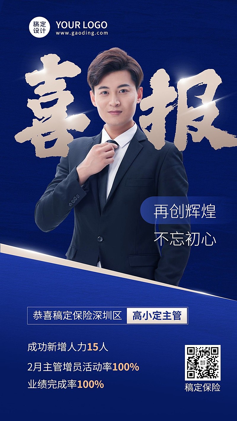 金融保险增员表彰喜报商务风人物手机海报