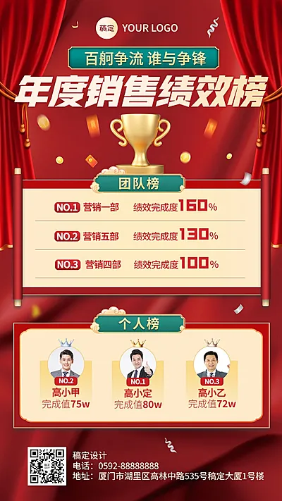 企业员工绩效排行榜红金风手机海报