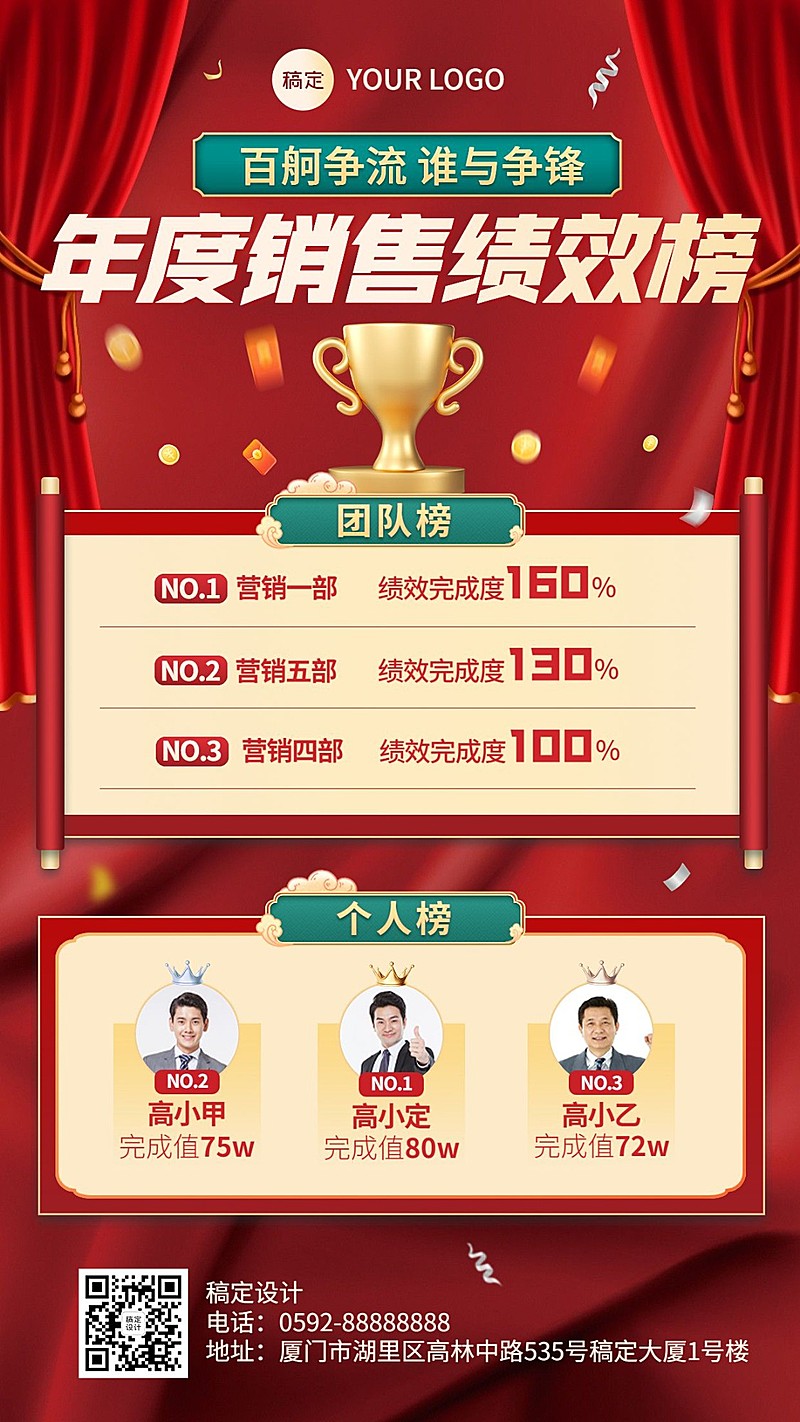 企业员工绩效排行榜红金风手机海报