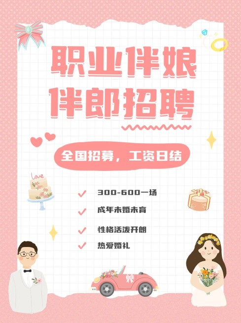 婚庆服务招聘伴娘伴郎手帐风小红书配图预览效果