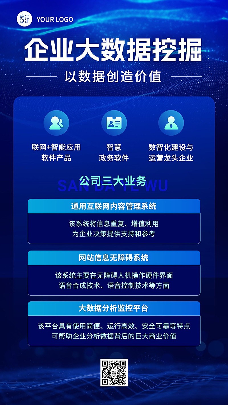 企业蓝色科技感业务介绍手机海报