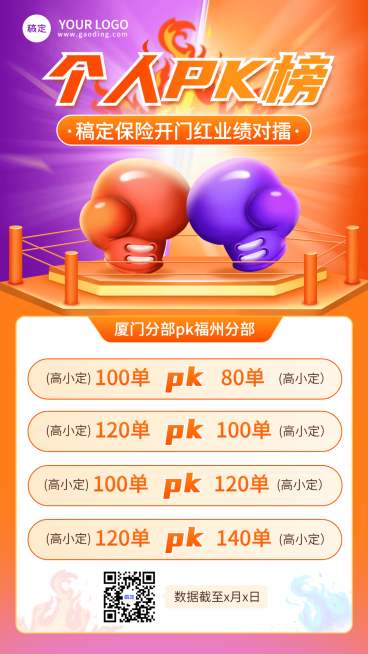 金融保险开门红销售业绩PK排行榜撞色手机海报预览效果