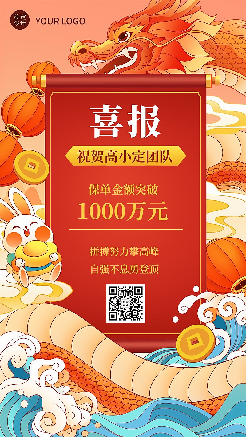 金融保险业绩表彰喜报贺报国潮风喜庆手机海报