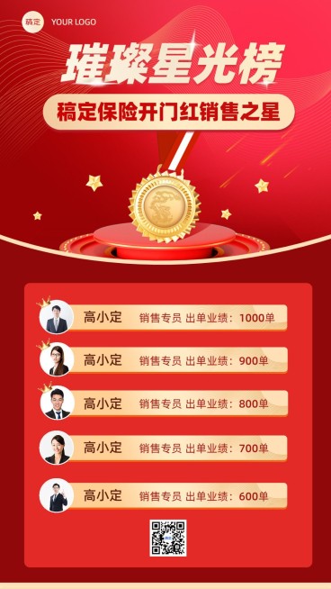 金融保险开门红销售业绩表彰喜报排行榜手机海报套装预览效果