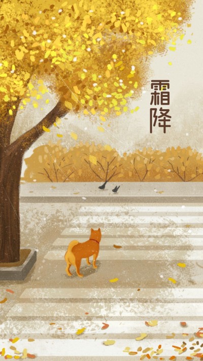 24节气/霜降/插画/手机海报