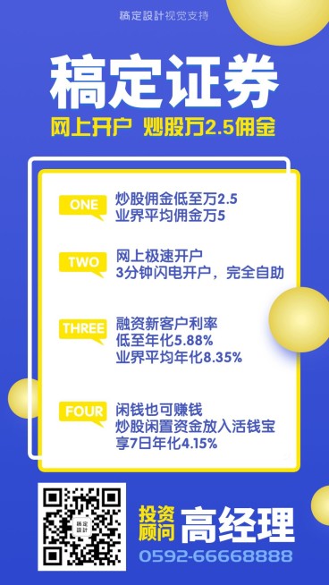 证劵网上开户简介简约海报预览效果