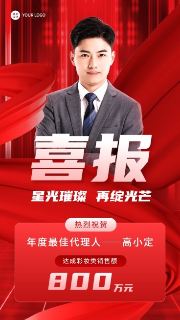 微商销售代理业绩表彰喜报贺报人物手机海报预览效果