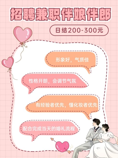 婚庆服务伴娘伴郎招聘手帐风小红书配图预览效果