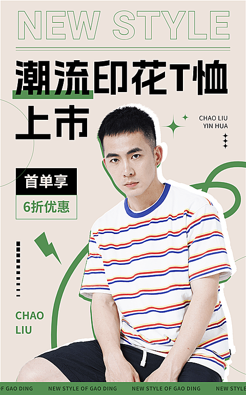 服饰箱包男装店铺新人优惠券竖版海报