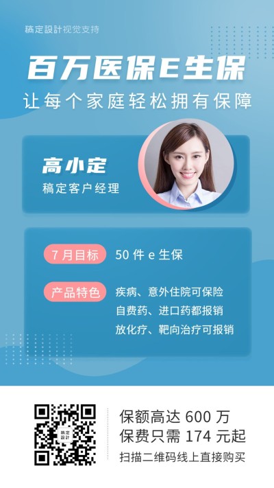 百万医保保险社交名片海报