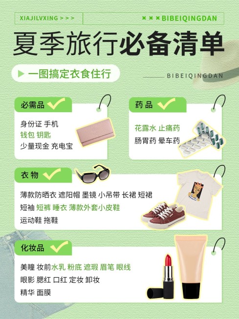 旅游出行清单小红书配图预览效果
