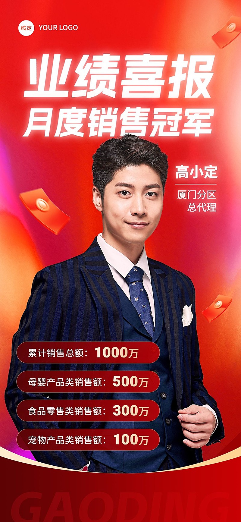 母婴微商代理产品销冠业绩喜报全屏竖版海报