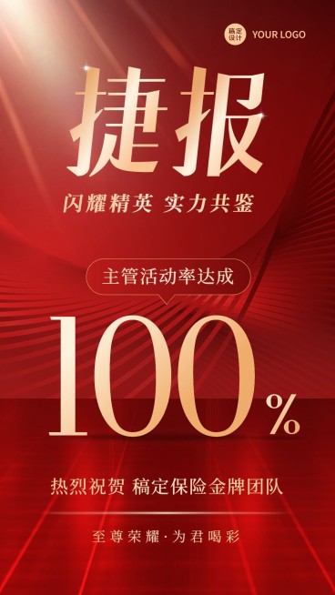 金融保险团队销售业绩表彰喜报喜庆手机海报预览效果
