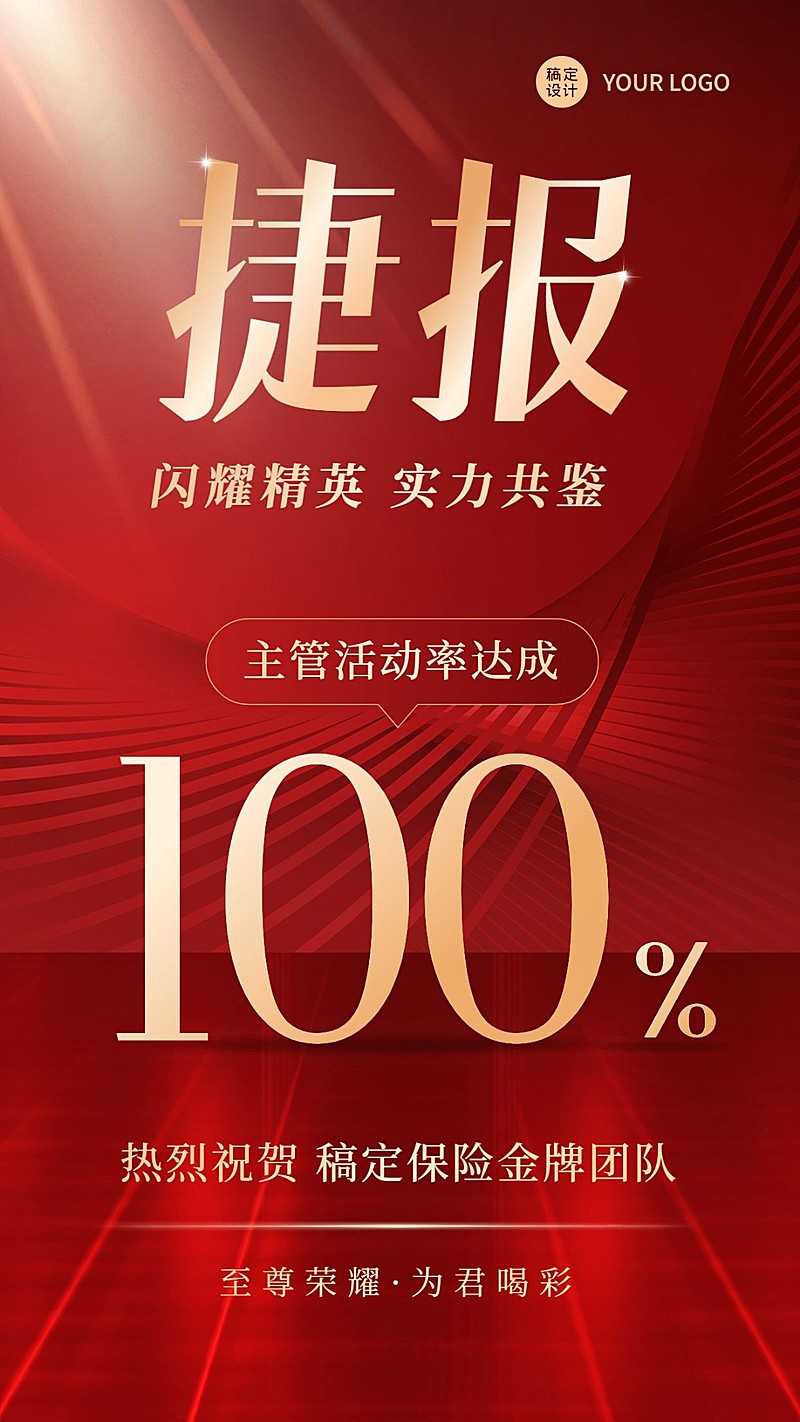 金融保险团队销售业绩表彰喜报喜庆手机海报