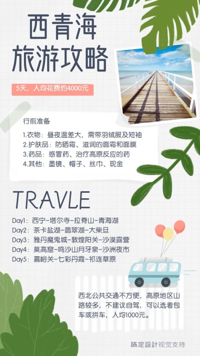 手账风旅游攻略手机海报