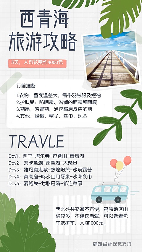 手账风旅游攻略手机海报