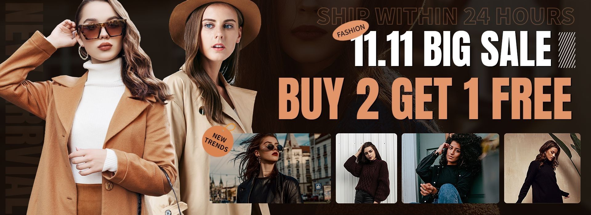时尚质感双11跨境电商服装女装电商全屏横版海报banner