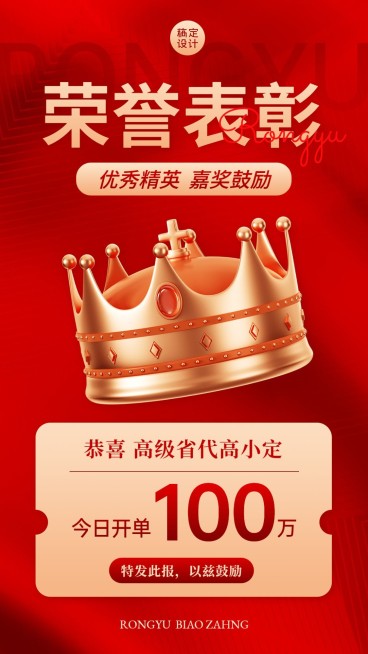 微商代理销售业绩表彰喜报喜庆手机海报预览效果
