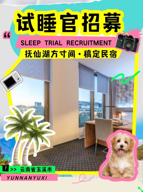 旅游民宿试睡官招募拼贴风小红书封面预览效果