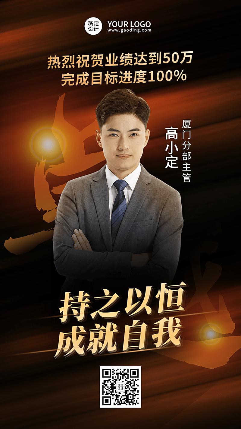 金融保险销售业绩表彰喜报奢华风人物海报