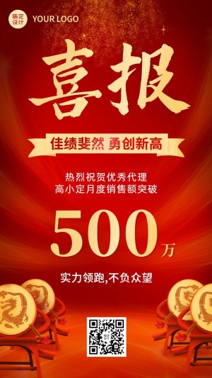 微商代理业绩表彰喜报喜庆手机海报