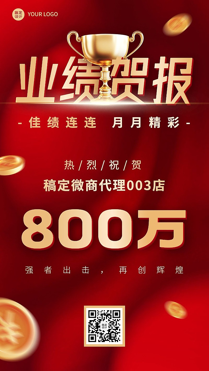 微商销售业绩表彰贺报喜报喜庆风手机海报