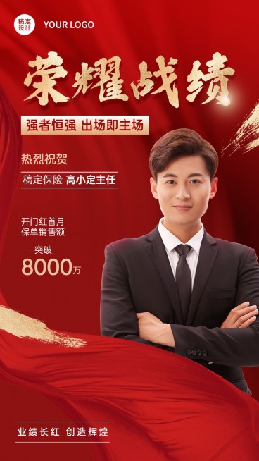 金融保险开门红销售业绩表彰喜报贺报人物手机海报预览效果