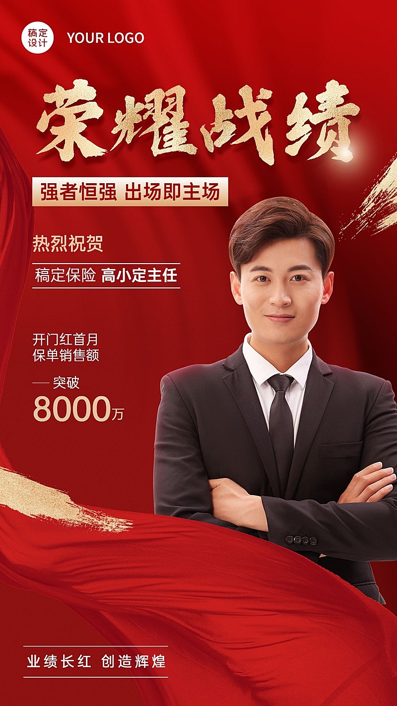 金融保险开门红销售业绩表彰喜报贺报人物手机海报