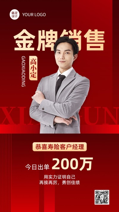 金融保险销售业绩荣誉表彰喜报人物手机海报