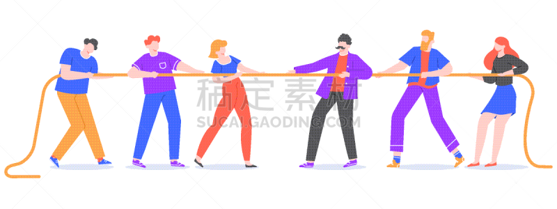 商务,绳子,绘画插图,矢量,青年人,动作,拉,奋斗