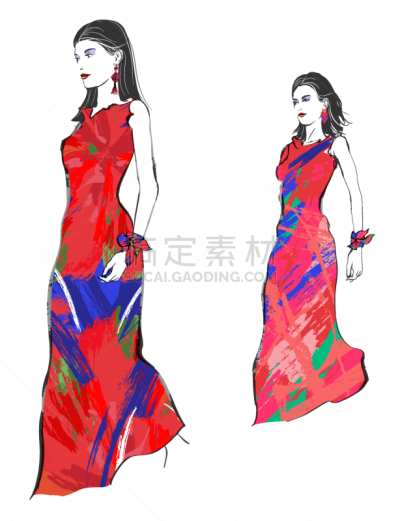 时装模特,青年人,可爱的,事件,背景分离,空中走廊,人种,女人,草图,绘画插图