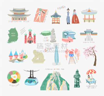 乱画,平坦的,国内著名景点,传统,名声,现代,韩国,节日,旅行者,布置