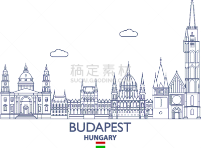 布达佩斯,城市天际线,轮廓,房屋,匈牙利,直的,全景,图像,模板,矢量
