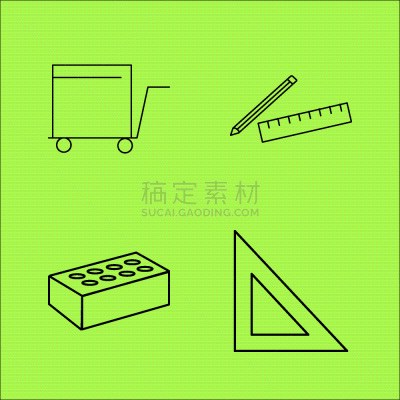 轮廓,直的,建筑业,建筑体,矢量,手摇车,砖,铅笔,三角板,图像