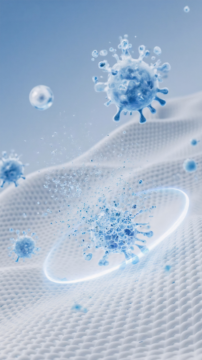 服饰系列科技感白色局部发光网状基底+蓝色细菌图片