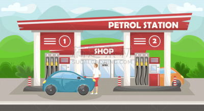 汽车,加油站,绘画插图,矢量,商店,非都市风光,城市生活,技术,交通方式,油泵
