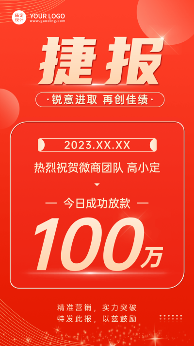 贷款放贷销售业绩表彰喜报捷报喜庆风手机海报