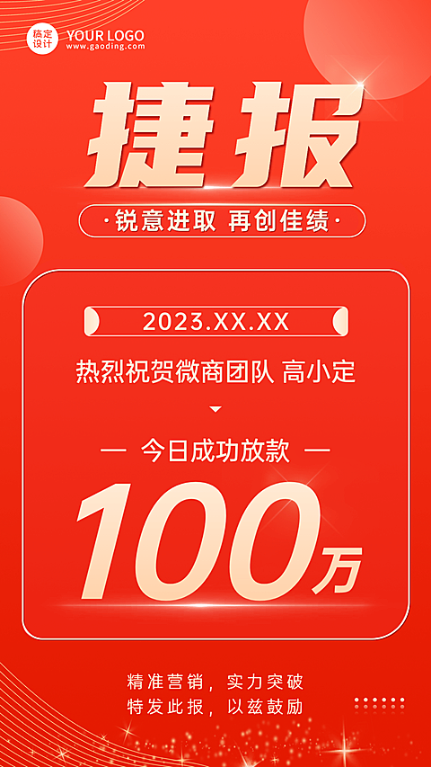 贷款放贷销售业绩表彰喜报捷报喜庆风手机海报