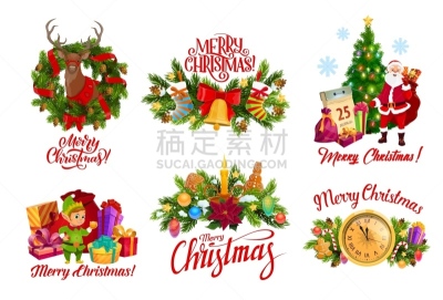 礼物,花环,圣诞老公,背景分离,糖果,松树,长袜,幸福,新年
