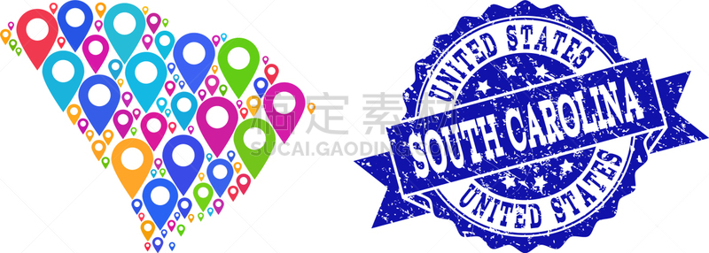 抽象拼贴画,南卡罗来那,概念,多样,矢量,距离标记,海豹