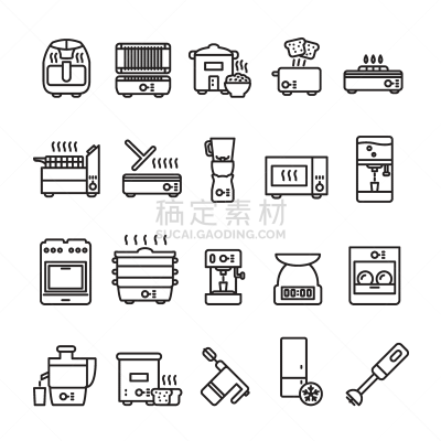 细的,图标集,用具,矢量,线条,比例,背景分离,冰箱,米,技术