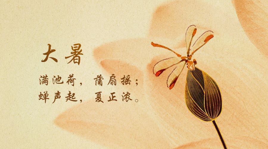 大暑节气祝福手绘中国风横版海报