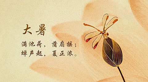 大暑节气祝福手绘中国风横版海报