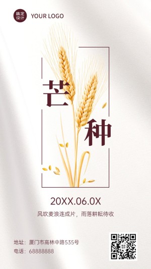 芒种节气祝福稻穗创意手机海报