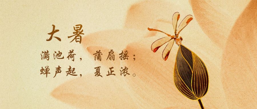 大暑节气祝福手绘中国风公众号首图预览效果